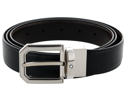 Montblanc Classic Line Wendbarer Ledergürtel 30mm Palladium-Coated Schwarz/Braun