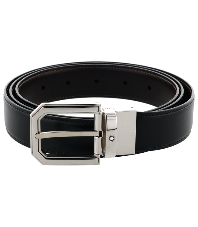 Montblanc Classic Line Wendbarer Ledergürtel 30mm Palladium-Coated Schwarz/Braun