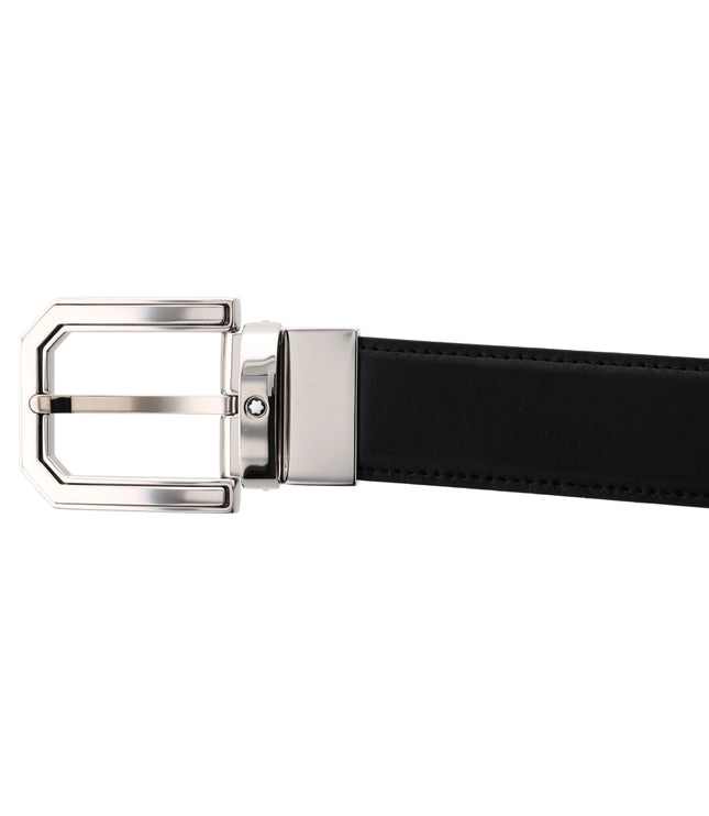 Montblanc Classic Line Wendbarer Ledergürtel 30mm Palladium-Coated Schwarz/Braun