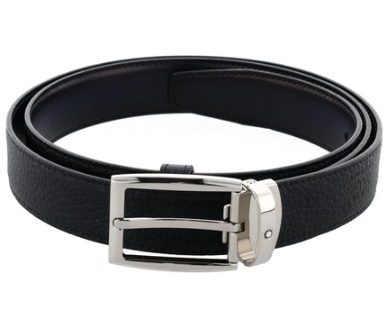 Montblanc Classic Line Wendbarer Ledergürtel 30mm Palladium-Coated Blau/Schwarz
