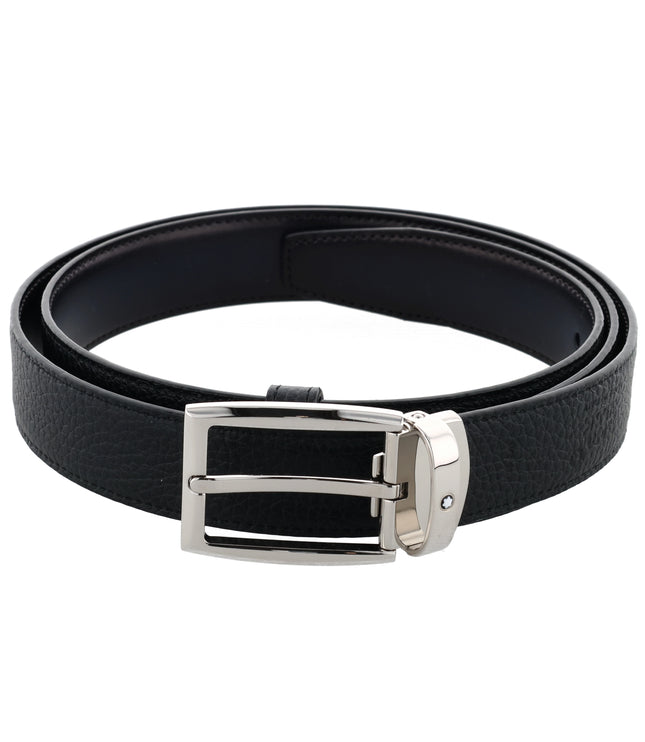 Montblanc Classic Line Wendbarer Ledergürtel 30mm Palladium-Coated Blau/Schwarz
