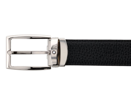 Montblanc Classic Line Wendbarer Ledergürtel 30mm Palladium-Coated Blau/Schwarz