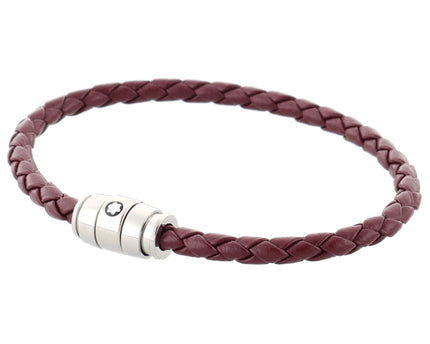 Montblanc Meisterstück Armband Geflochtenes Leder Stainless Steel Cassis