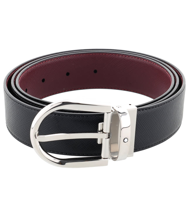 Montblanc Sartorial Horseshoe Buckle Wendbarer Ledergürtel 35mm Schwarz Cassis